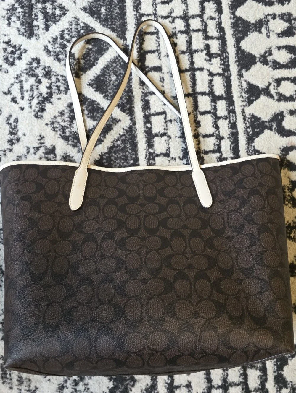 coach brown city tote in signature canvas varsity motif